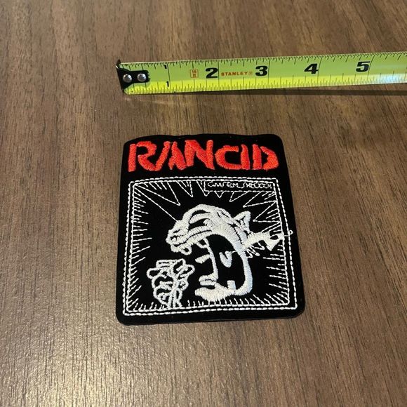 Hot Topic Other - Rancid Black Red & White Coral Logo Fuzzy Rectangular Iron On Appliqué Patch